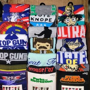 3 packs of Bioworld socks Top Gun,Parks and Recreation and My Hero Academia 8-12